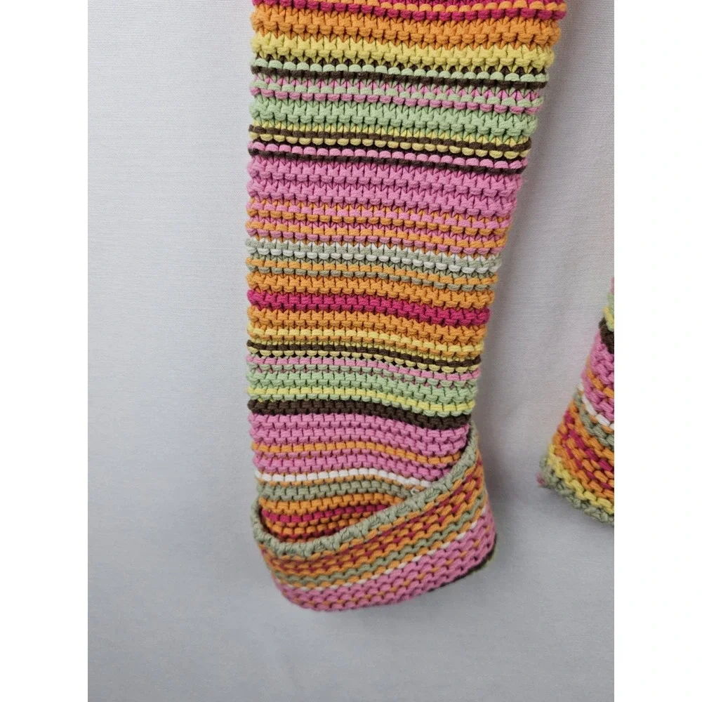 Vintage GAP Kids‎ Crochet Knitted Rainbow Button Up Jacket Hoodie Girls XL 2005